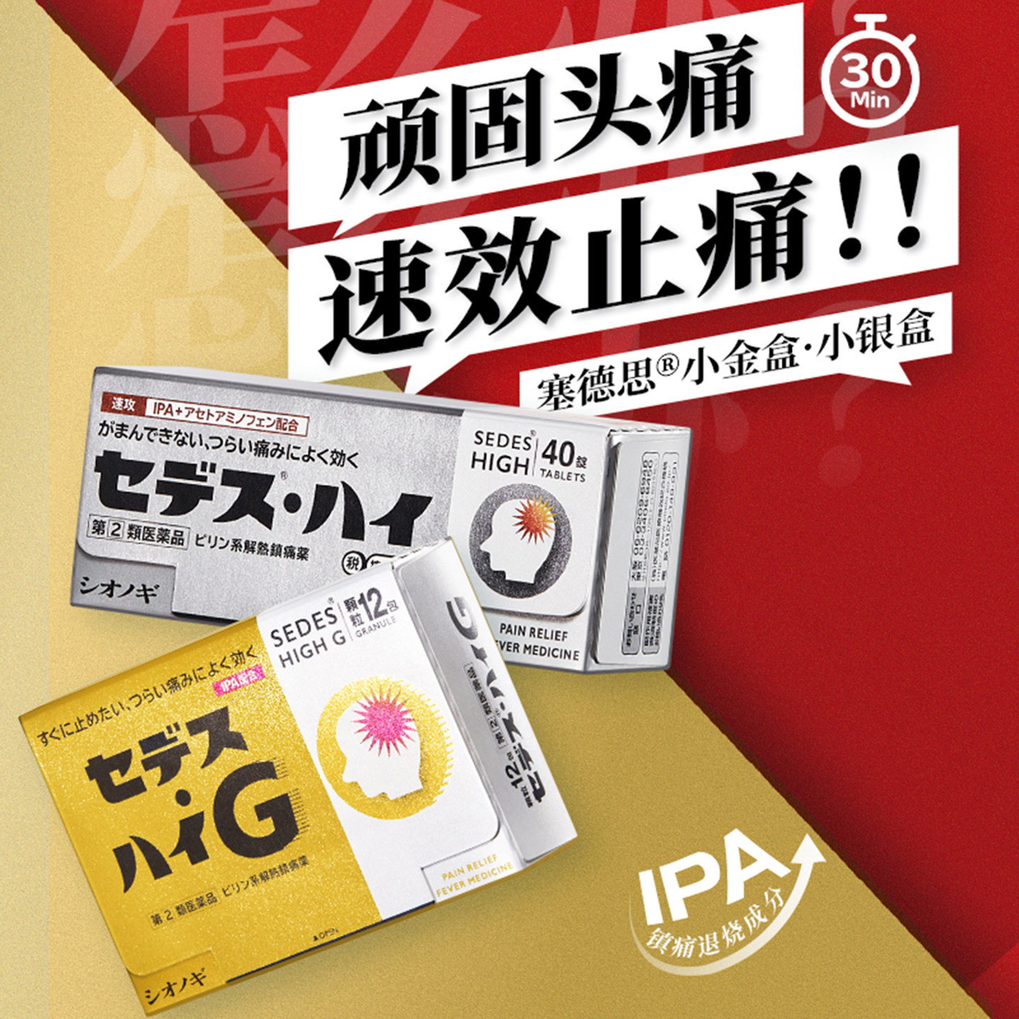日本盐野义止疼药速效止痛头痛药退烧药止疼片偏头疼流感甲流乙流