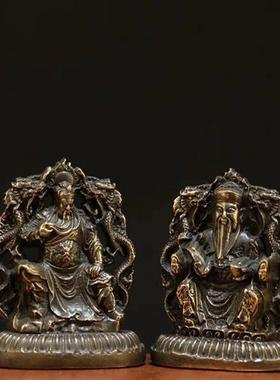 古玩杂项仿黄铜包浆双面关公文财神摆件万事如意家居供奉摆设收藏