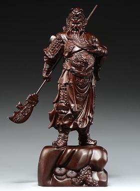 黑檀木雕关公摆件实木武财神客厅佛像家居装饰店铺玄关红木工艺品