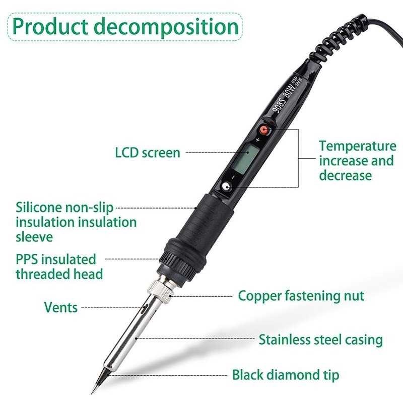 New 908s LCD Dgital Soldering Iron Kit 80W 220V 110V Tempera-图3