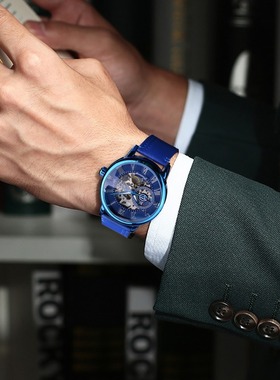 Men's blue manual mechanical watch流行蓝色 手动机械
