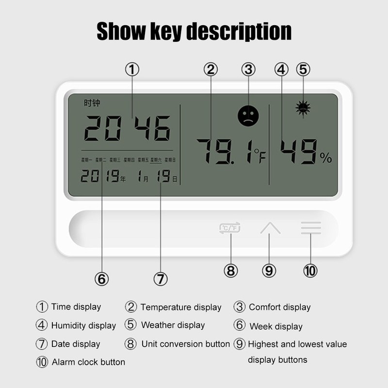 LCD Time Desktop Table Clocks Indoor Temperature and Humidit - 图0