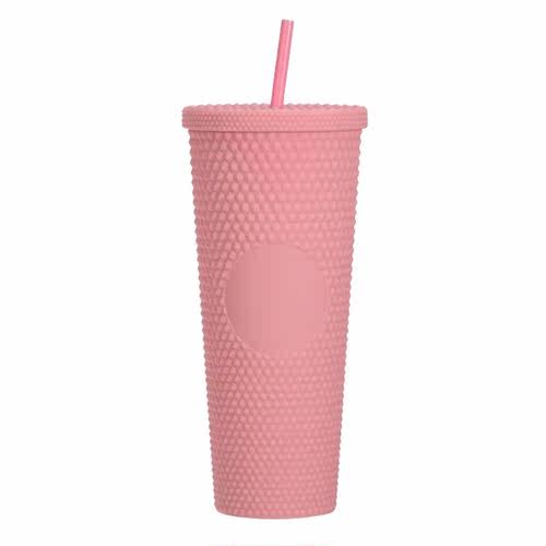 710ml Tumbler Water Cups With Straw Double Layer Plastic Dur - 图0