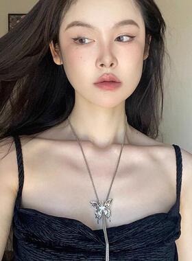 蝴蝶抽拉项链长款锁骨链腰链轻奢小众choker颈链甜酷配饰女毛衣链