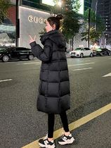 Black long style down clothes woman winter 2023 new fashion collection waist display slim 90 white duck suede warm thickened jacket