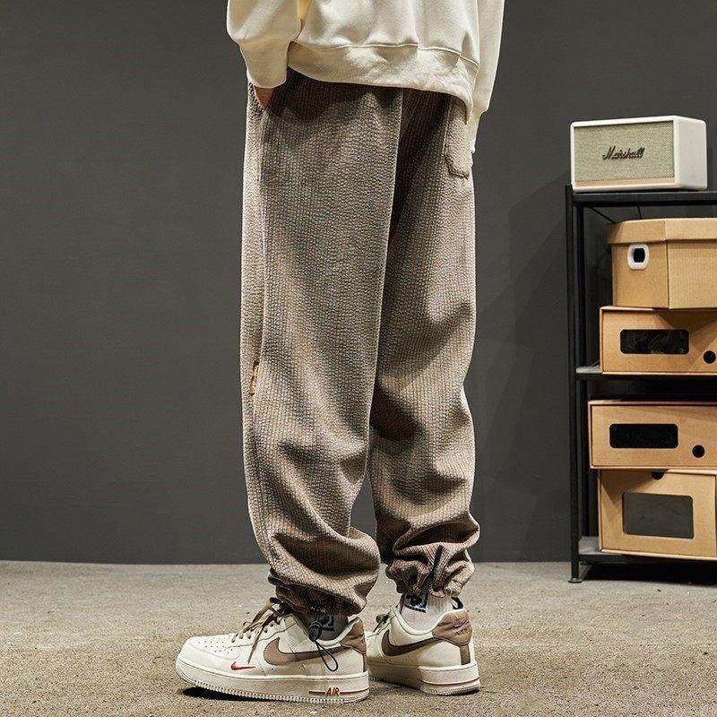 港风灯芯绒休闲裤男款潮流灯芯绒长裤 春秋季纯色抽绳束脚裤,淘宝优惠券,粉丝福利购,淘宝优惠卷