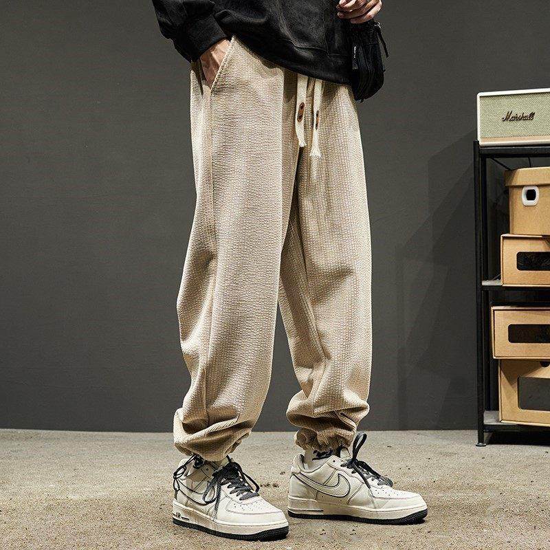 港风灯芯绒休闲裤男款潮流灯芯绒长裤 春秋季纯色抽绳束脚裤,淘宝优惠券,粉丝福利购,淘宝优惠卷