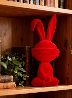 轻奢高定植绒幸运兔摆件