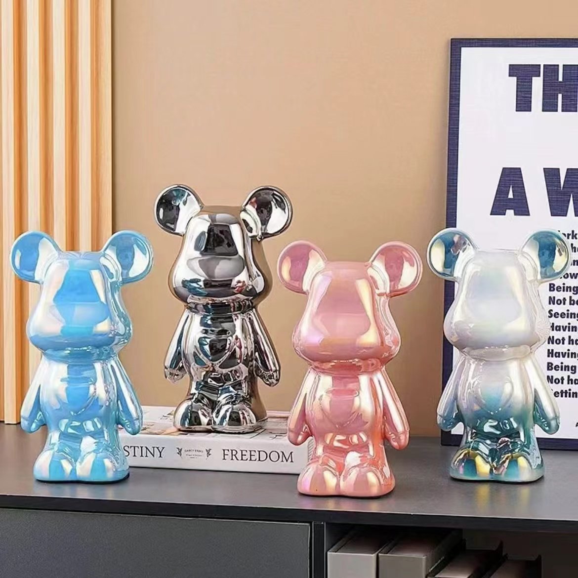 【宠粉专属】轻奢网红电镀陶瓷爱心熊高档摆件小号酒柜家居装饰品,淘宝优惠券,粉丝福利购,淘宝优惠卷