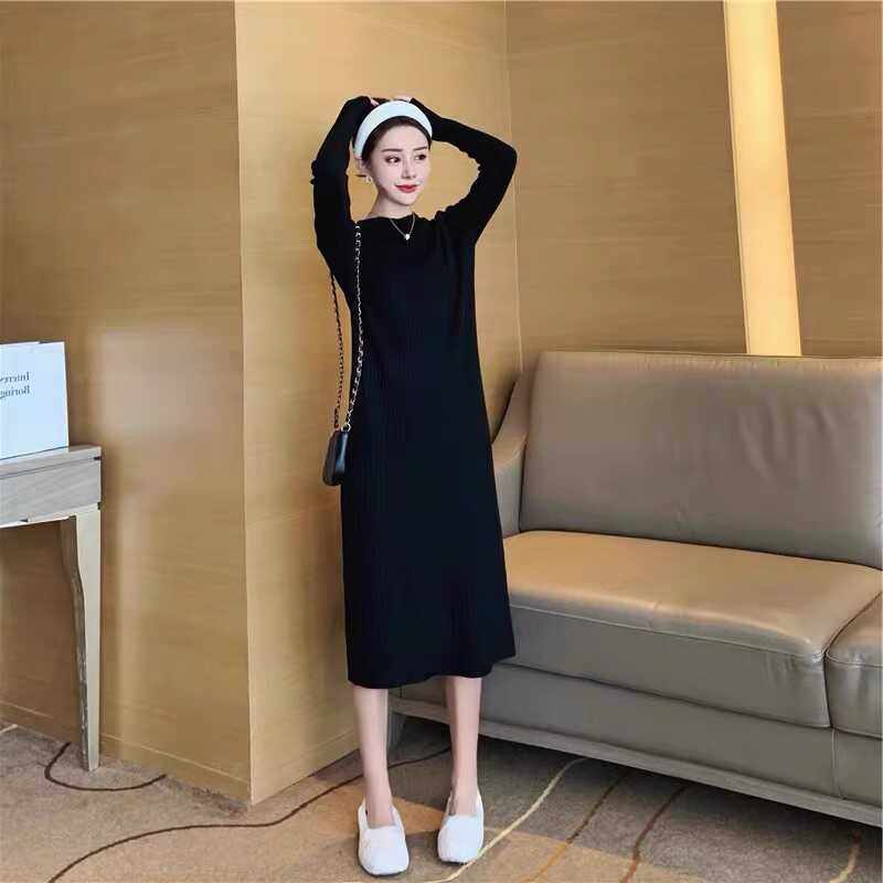 2024秋冬季新款内搭中长款配大衣过膝白色针织打底毛衣连衣裙子女,淘宝优惠券,粉丝福利购,淘宝优惠卷