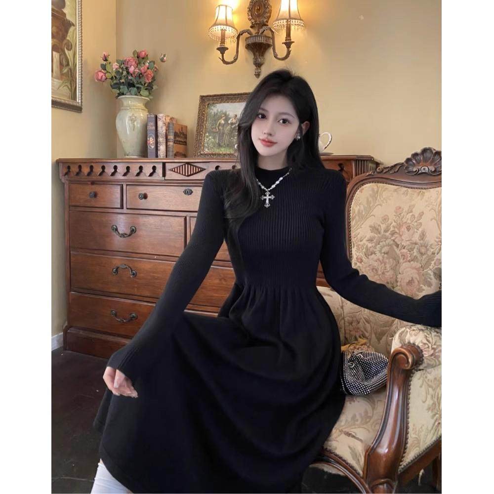 针织裙子打底内搭长袖连衣裙女秋冬季2024年新款过膝纯色a字长裙,淘宝优惠券,粉丝福利购,淘宝优惠卷