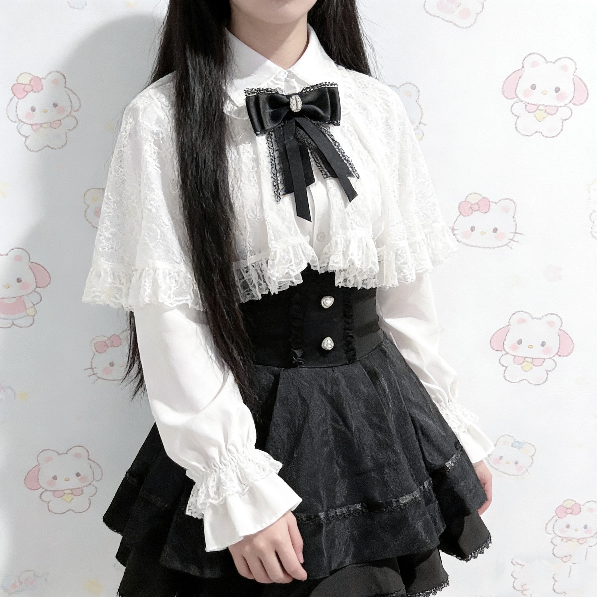 日系蕾服量产型亚文化清楚系蕾丝长袖上衣高腰黑色lolita半身裙萌,淘宝优惠券,粉丝福利购,淘宝优惠卷