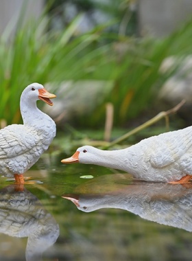 模拟小白鸭微型景观桌面动物摆件盆景假山水景造景树脂工艺品装饰