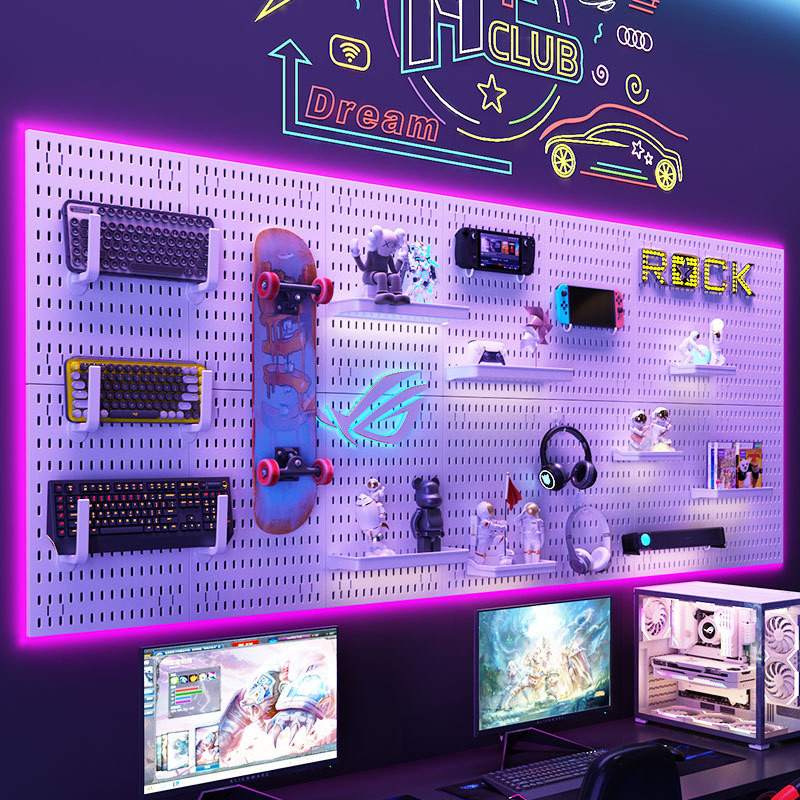 Perforated board display rack eSports wall decoration storage rack partition study room computer table with perforated board storage rack