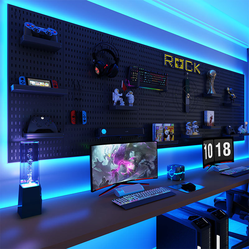 Perforated board display rack eSports wall decoration storage rack partition study room computer table with perforated board storage rack