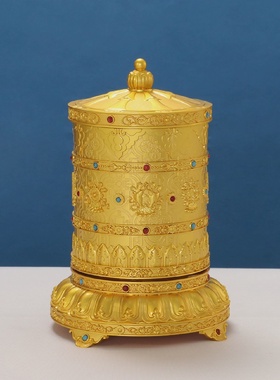 唐多括罗电动转轮家用合金转简经筒玄关装饰摆件藏族经转轮充插电