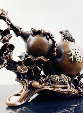 优选葫芦摆件木纹福禄招财摆件客厅酒柜玄关办公室乔迁招财家居摆