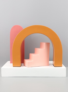 欧式简约莫兰迪色几何模型摆件工艺品桌面儿童房书房书柜软装摆设