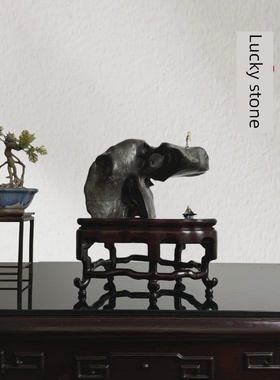 太湖石饰品天然原石配底座灵璧石客厅饰品办公室奇石饰品小饰品