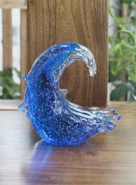 纯手工摆件淄博琉璃风生水起海浪客厅书房装饰抽象工艺礼品摆饰家