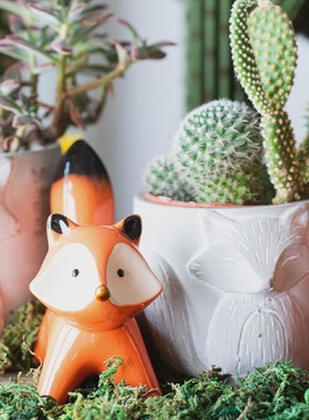 JK慕空间可爱少女心陶瓷小狐狸大小套装家居客厅桌面装饰花园摆件