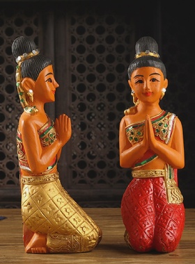 迎宾侍女吧台摆件玄关泰式饭厅工艺礼品摆饰装饰东南亚风格跪佛精