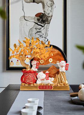 招财猫发财树流沙画摆件客厅家居办公室酒柜电视柜开业礼物装饰品