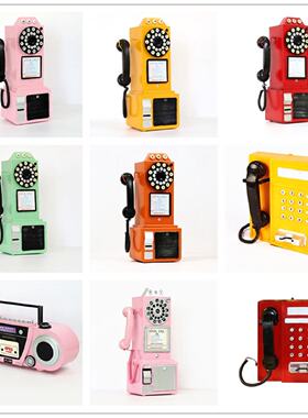 欧式复古怀旧老式铁艺听筒电话机加油机模型摄影道具装饰创意摆件