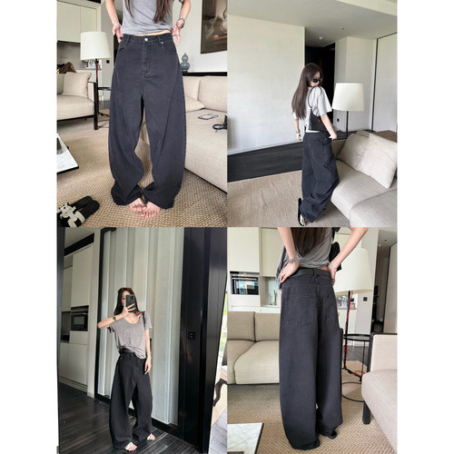 LIL CHER 店主私服薄款水洗黑柔软显瘦松弛弯刀牛仔裤长裤女春夏 - 图1