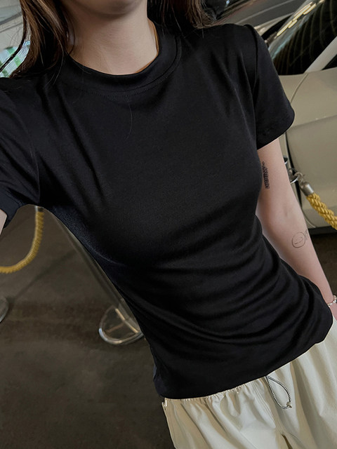 ເສື້ອຍືດແຂນສັ້ນ Mulberry silk tencel lyocell ສໍາລັບແມ່ຍິງ