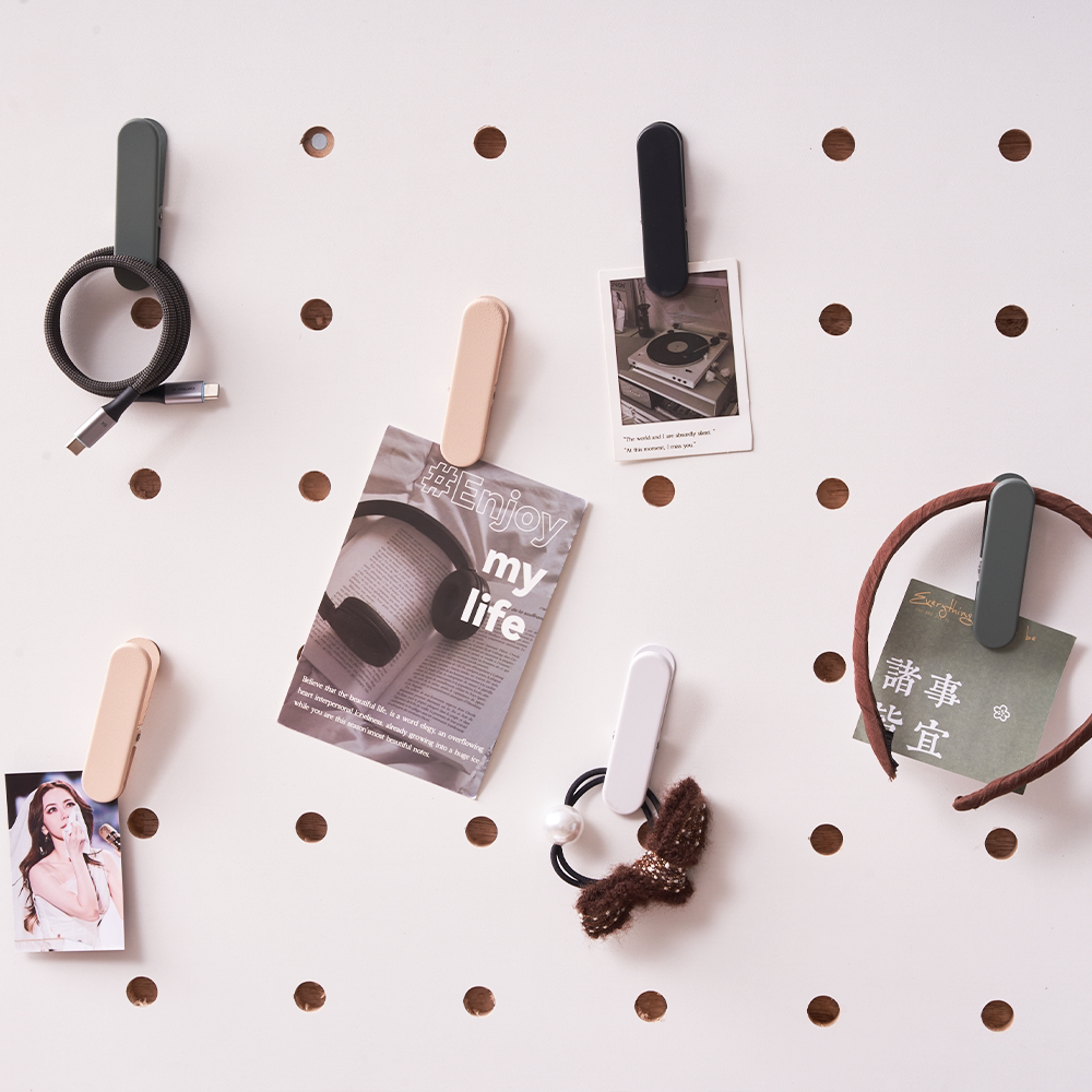 Wooden hole board metal clip storage photo poster display
