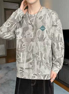 Round neck sweater men's spring and autumn Korean fa