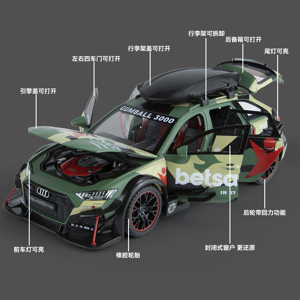 1:24澳迪rs6模型改装赛道版仿真合金跑车瓦罐车男孩玩具摆件车模 - 图0