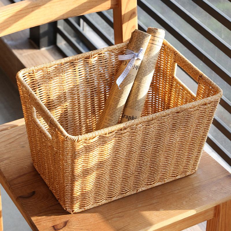 浦澜北欧风CD收纳盒光碟漫画书收纳架仿藤编织茶几遥控器收纳筐,淘宝优惠券,粉丝福利购,淘宝优惠卷