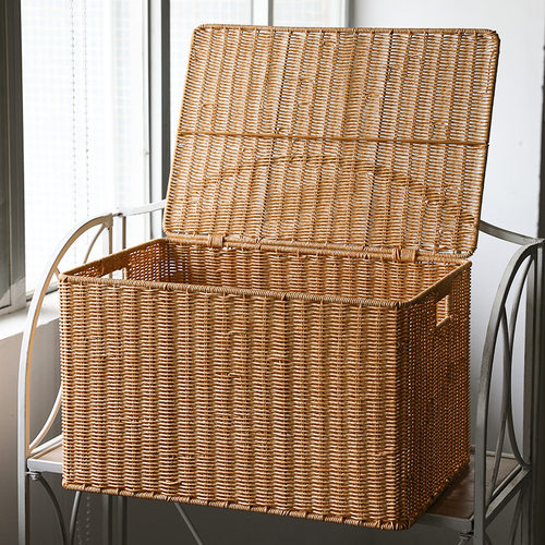 浦澜特大号仿藤编收纳箱盒家用透气防尘衣橱被子衣物整理筐储物篮 - 图0