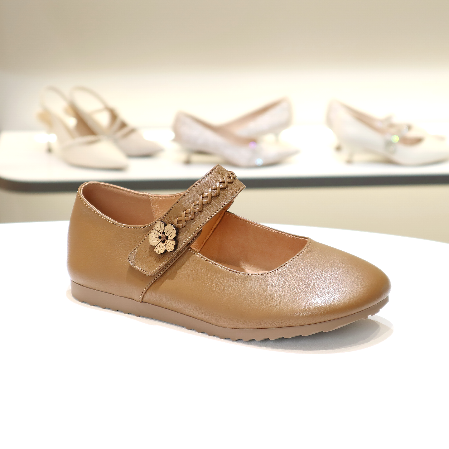 千百度2025新羊皮玛丽珍鞋小香风单鞋女鞋平底鞋A25487304B05B15 - 图0