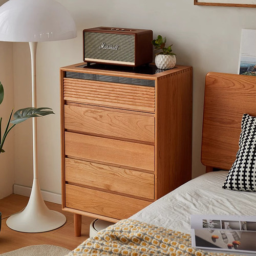 北欧实木樱桃木五斗柜复古日式客厅餐边抽屉柜卧室储物收纳柜子 - 图2