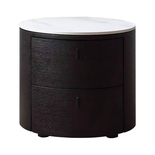 POLIFORM ONDA意式床头柜实木圆形设计师烟熏色大理石极简卧室柜 - 图3