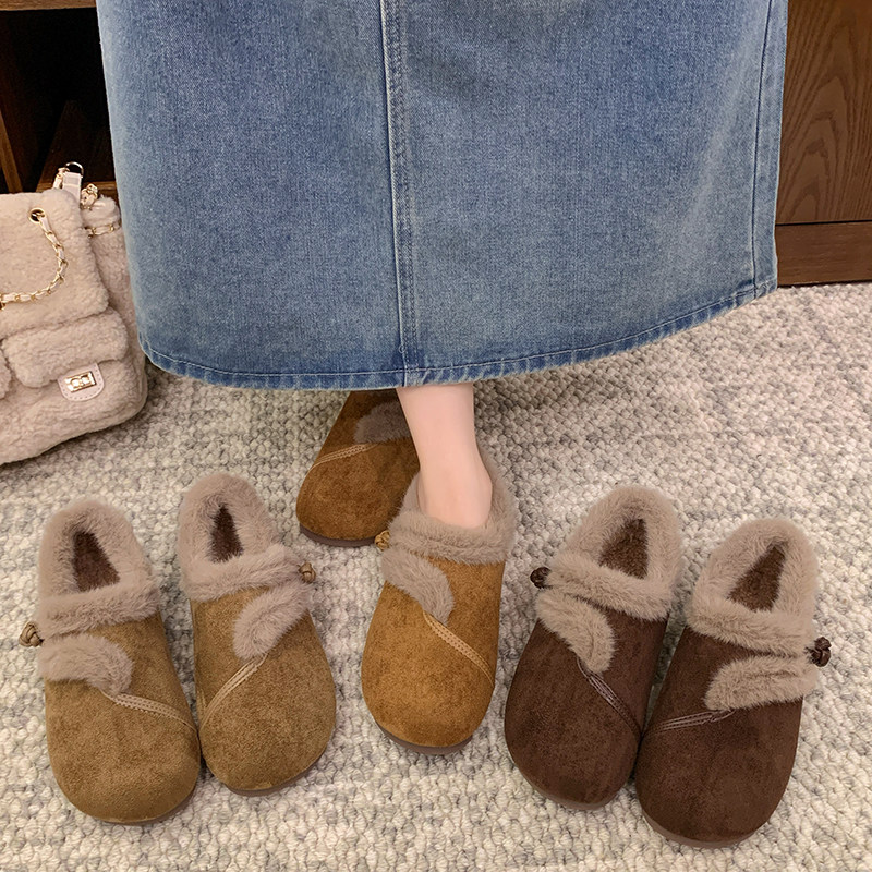 毛毛鞋女加绒平底豆豆鞋2025新款冬季一脚蹬孕妇妈妈雪地棉鞋41码,淘宝优惠券,粉丝福利购,淘宝优惠卷