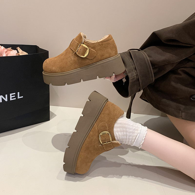 厚底加绒豆豆勃肯鞋女2025新款冬季一脚蹬乐福棉鞋毛毛雪地靴34码,淘宝优惠券,粉丝福利购,淘宝优惠卷