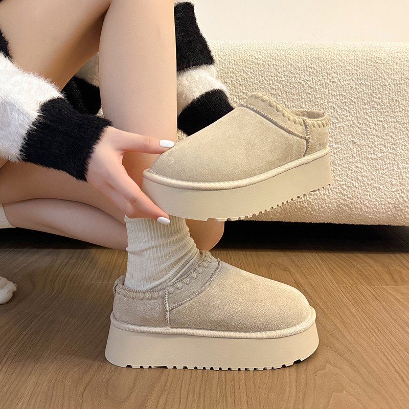复古刺绣勃肯鞋加绒包头半拖鞋女外穿2025冬新款厚底毛毛棉鞋34码,淘宝优惠券,粉丝福利购,淘宝优惠卷