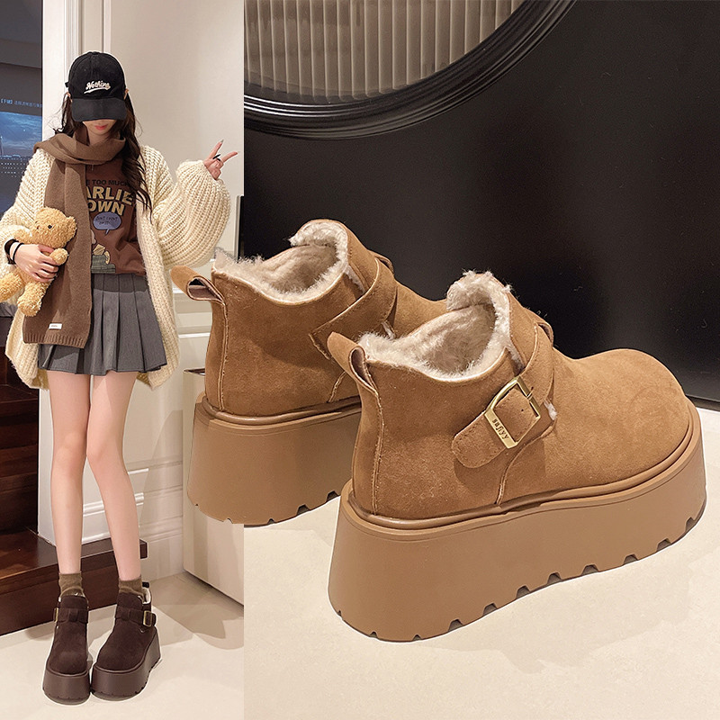松糕厚底增高勃肯鞋女2025冬季加绒乐福鞋毛毛高帮棉鞋34码雪地靴,淘宝优惠券,粉丝福利购,淘宝优惠卷