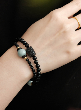 知瓷原创黑玛瑙双层手链国风招财