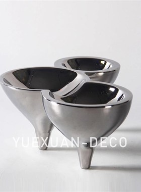 粤萱简约现代 陶k瓷托盘果盘摆件 售楼处样板间酒店展厅家庭软装