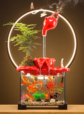 流水摆件循环g水自带过滤鱼缸客厅办公室桌面中式装饰品家居电视