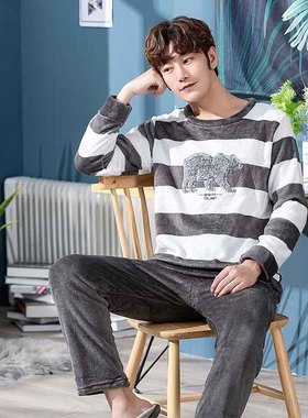 2021 New Style Men's Pajamas Set Autumn Winter Warm