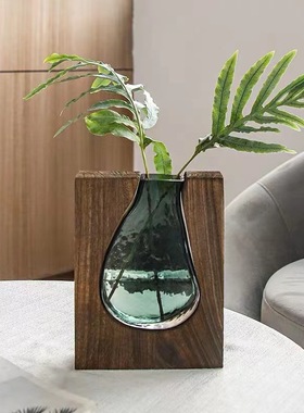 床头现代原木实木民宿透明玻璃花瓶家居设计师装饰酒店板房摆件