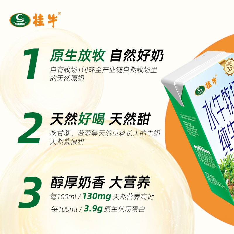 桂牛水牛奶纯牛奶高钙营养200ml*10盒儿童学生牛奶3.9g优质乳蛋白 - 图2