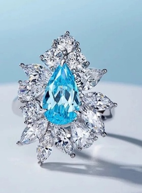 镶嵌莫桑石海蓝宝石戒指