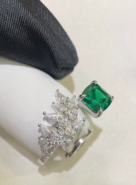 绿钻羽翼开口戒指时尚女